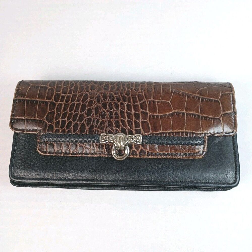 Brighton GWYNEVERE Clutch Wallet Black Chocolate Crocodile Embossed Style